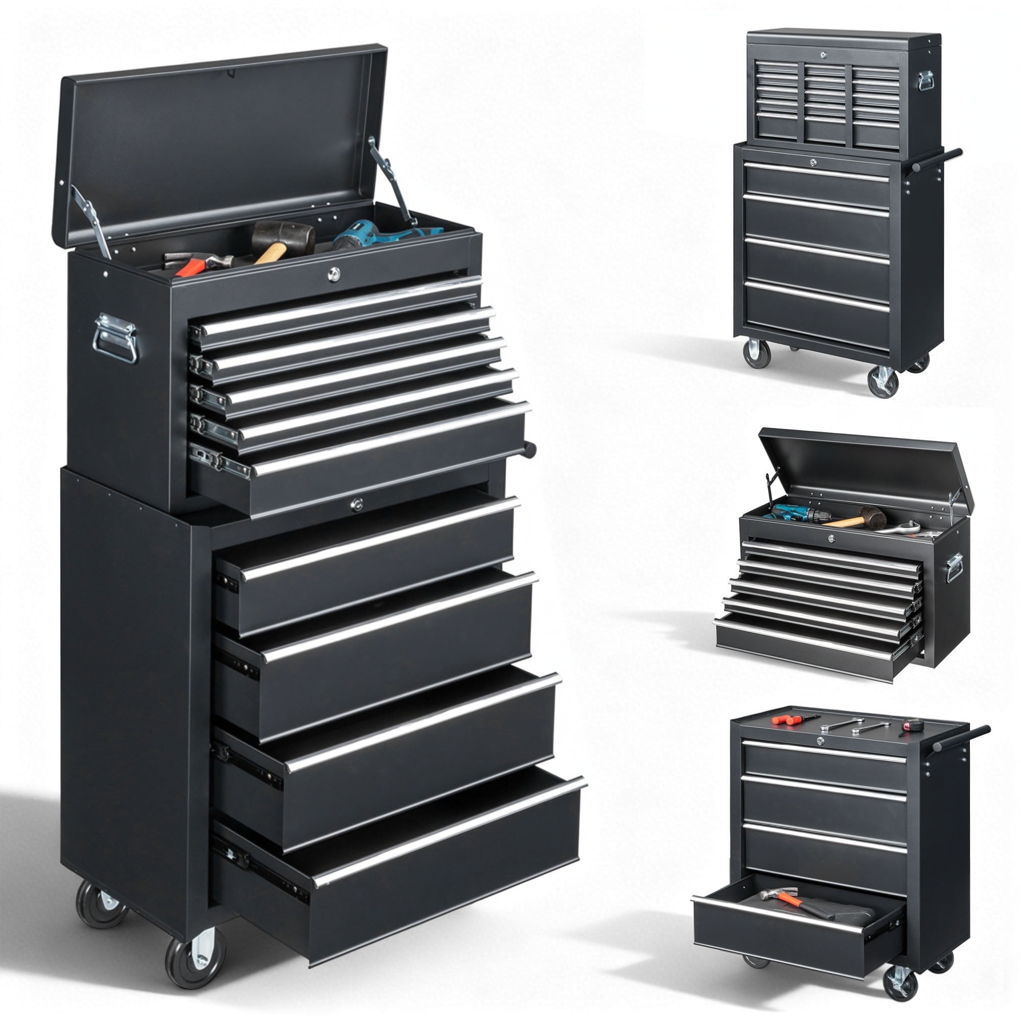 Seizeen 2-IN-1 Metal Tool Box, 8-Drawer, Mobile & Portable Tool