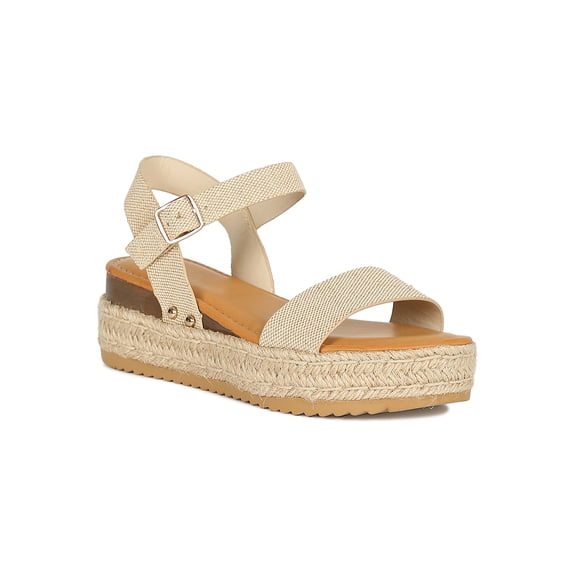 Women Espadrille Stitched Open Toe Flatform Sandal 18672