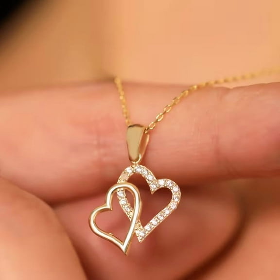 2.00Ct Round Cut Lab-Created Diamond Double Heart Pendant 14k Yellow Gold Plated Free Chain