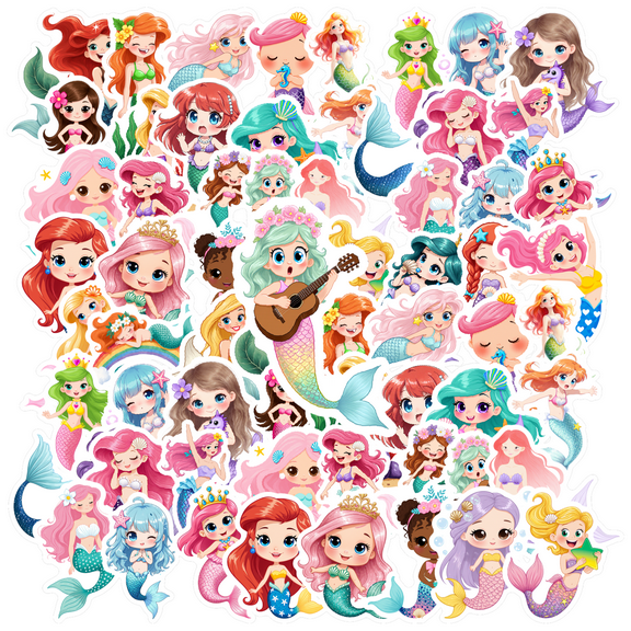35pcs Charming Mermaid Stickers Fantasy Children Stickers Ocean Stickers Kids Stickers Toy for Notebooks Suitcases