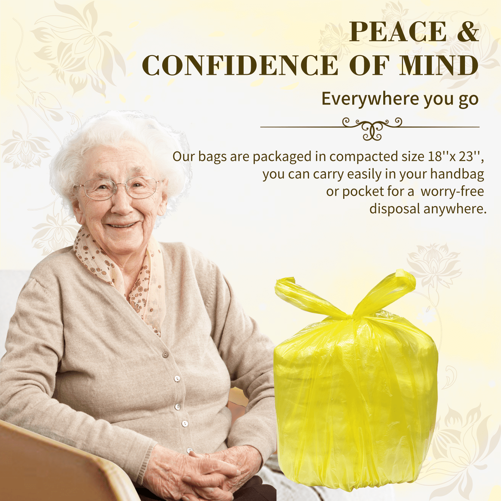 Dergik Large Adult Disposable Diaper Bags, Lemon Scented, 18 x 23in, 96 Counts, Disposal for Elderly, Baby Poop Trash, Sanitary Products & Pet Waste , Yellow