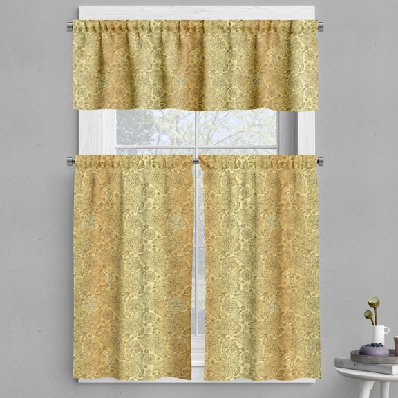 Ambesonne Mandala Valance & Curtain, Flourishing Paisley, 55"x30", Yellow and Pale Yellow