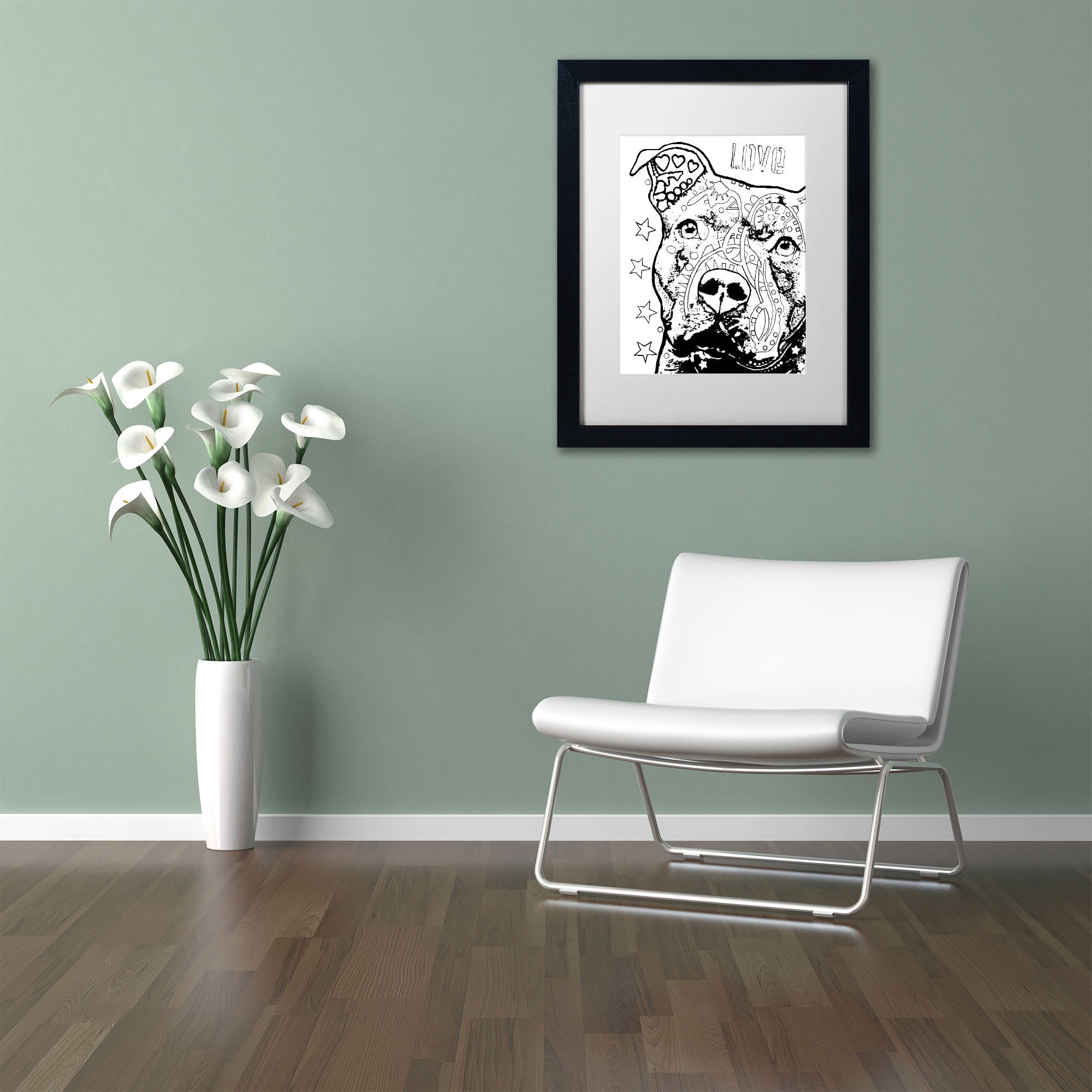 Trademark Fine Art "Thoughtful Pitbull CB 1" Canvas Art by Dean Russo, White Matte, Black Frame