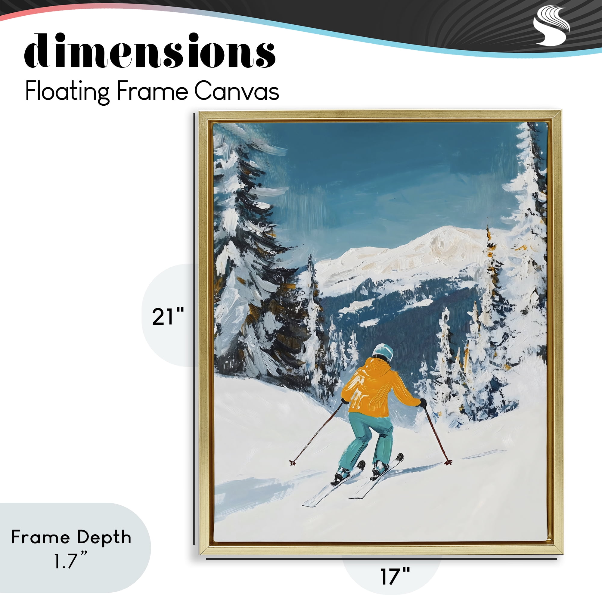 Stupell Industries Downhill Skier on Mountain Gold Framed Floater Canvas Wall Art, design by The Prints Vibe