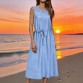 thumbnail image 2 of Lenago Dresses for Women Solid Color Sleeveless Dress Zipper Round Neck Stripe Linen Dress Summer Shirt Dress, 2 of 9