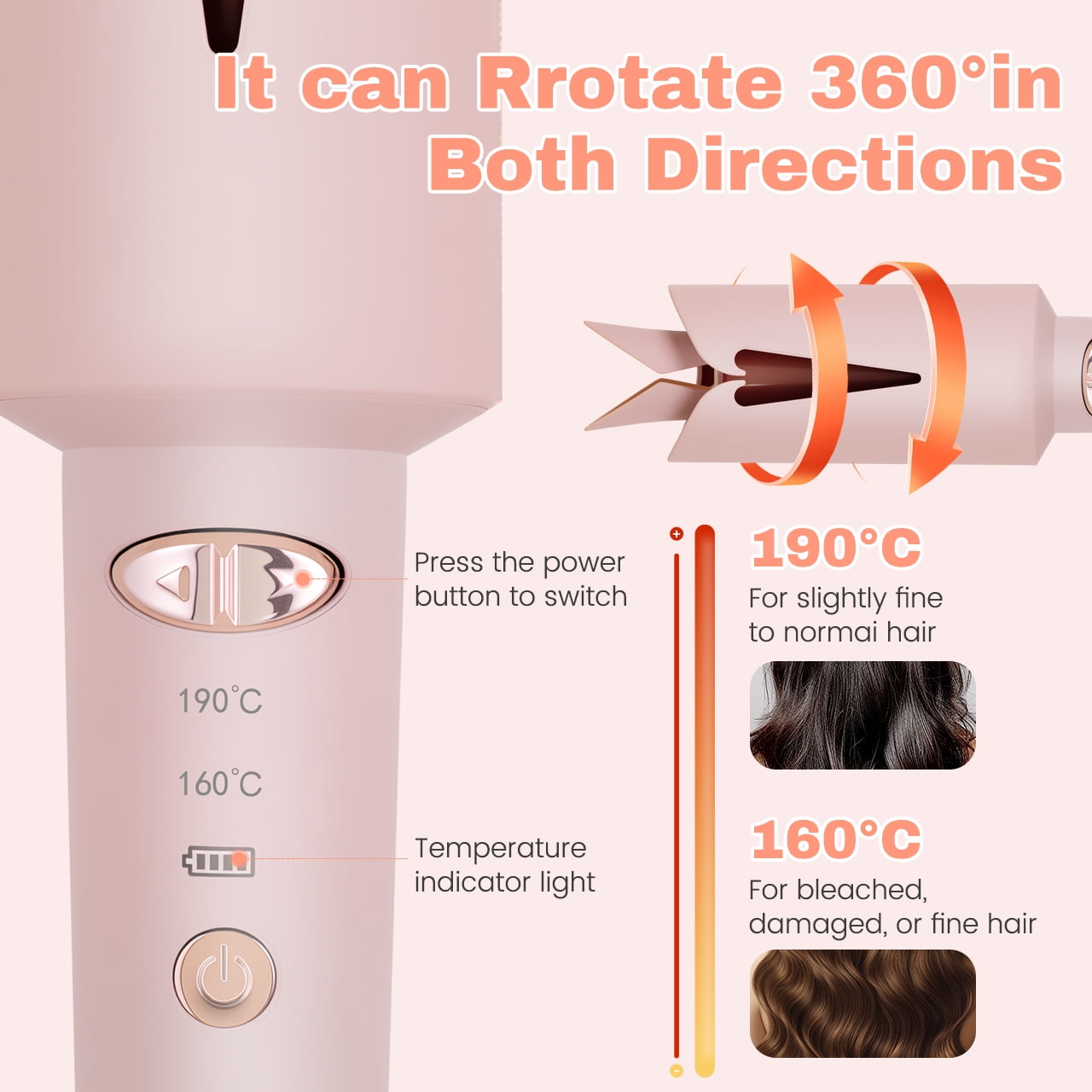 HATTEKER Automatic Rotating Curling Iron, Ceramic Tourmaline Coating Curling Iron, 25mm Automatic Curling Iron, Portable Hair Curler, USB Charging