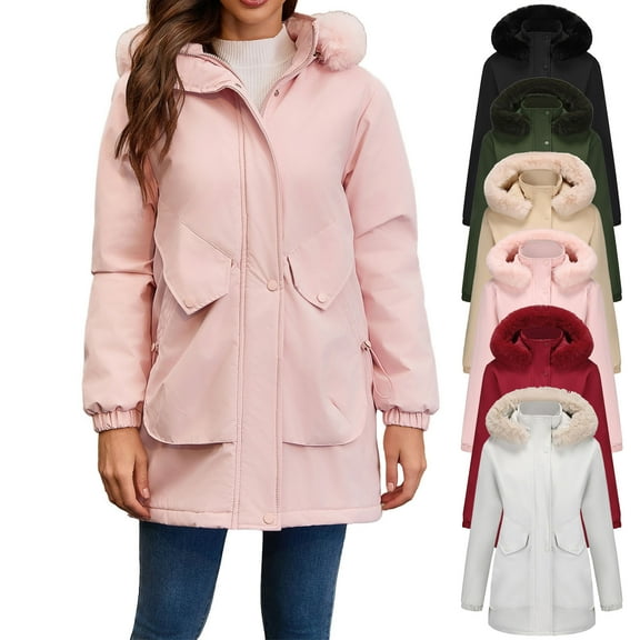 Olyvenn Womens Winter Puffer Coat Thicken Fleece Lined Down Jacket Long Sleeve Waterproof and Windproof Faux Fur Hooded Parka Army Green XXL