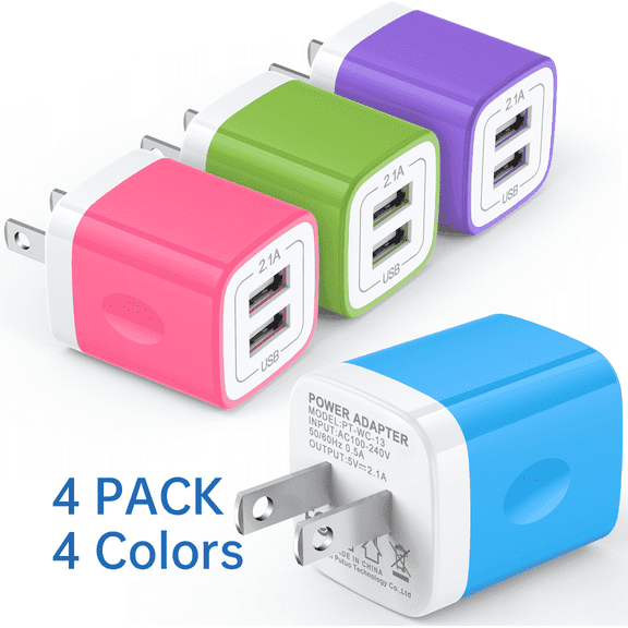 USB Wall Charger Block Adapter Plug,HopePow 5V/2.1A/4Pack Dual Port Wall Charger Block Fast Charging Block Brick for Android Phone Charger Block Type C