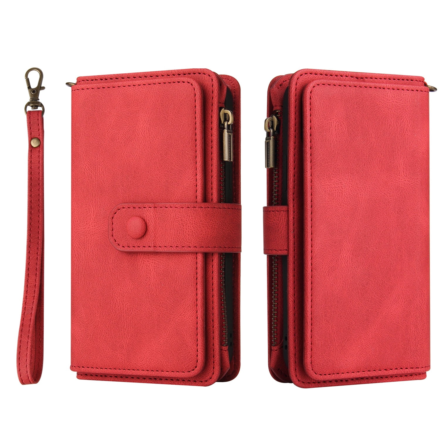Phone Case for Samsung Galaxy S23, Galaxy S23 Wallet Case, Luxury Folio Flip Leather Cover[Zipper Pocket] [Wrist Strap][Kickstand] for Samsung Galaxy S23 6.1 inch, Red