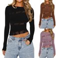 thumbnail image 5 of Gupgi Women Long Sleeve Lace Trim Tops Patchwork Slim Fit Tee Shirt, 5 of 5
