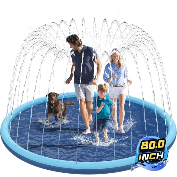 Coyerzoon Non-slip Splash Pad, Family & Pet Sprinkler Mat, 80 Inch Extra Large Thickened Water Play Mat, Summer Outdoor Backyard Water Toy for Home and Pet, Blue