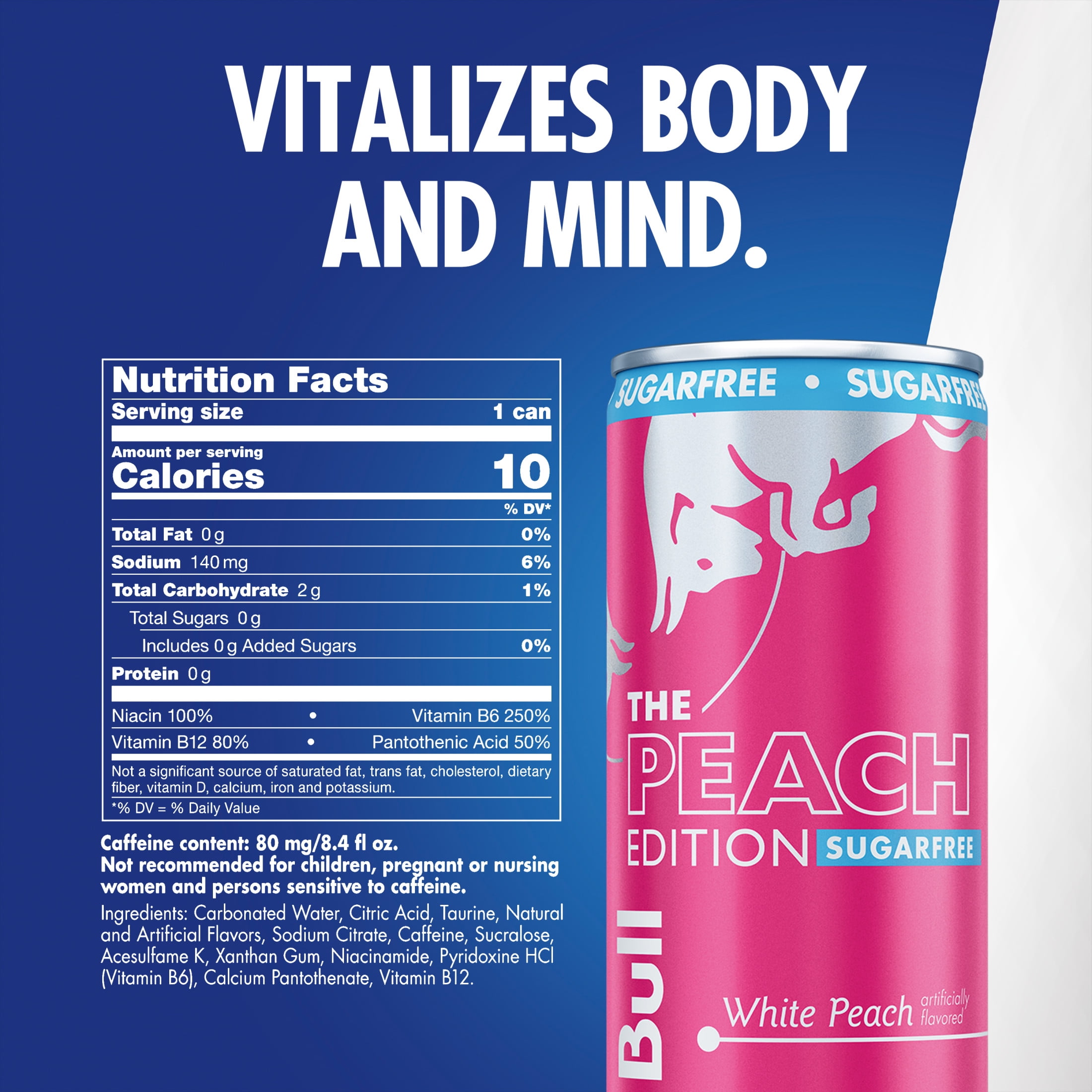 Red Bull Peach Edition Sugarfree Energy Drink,  White Peach,  8.4 fl. oz.,  6 x 4 Cans