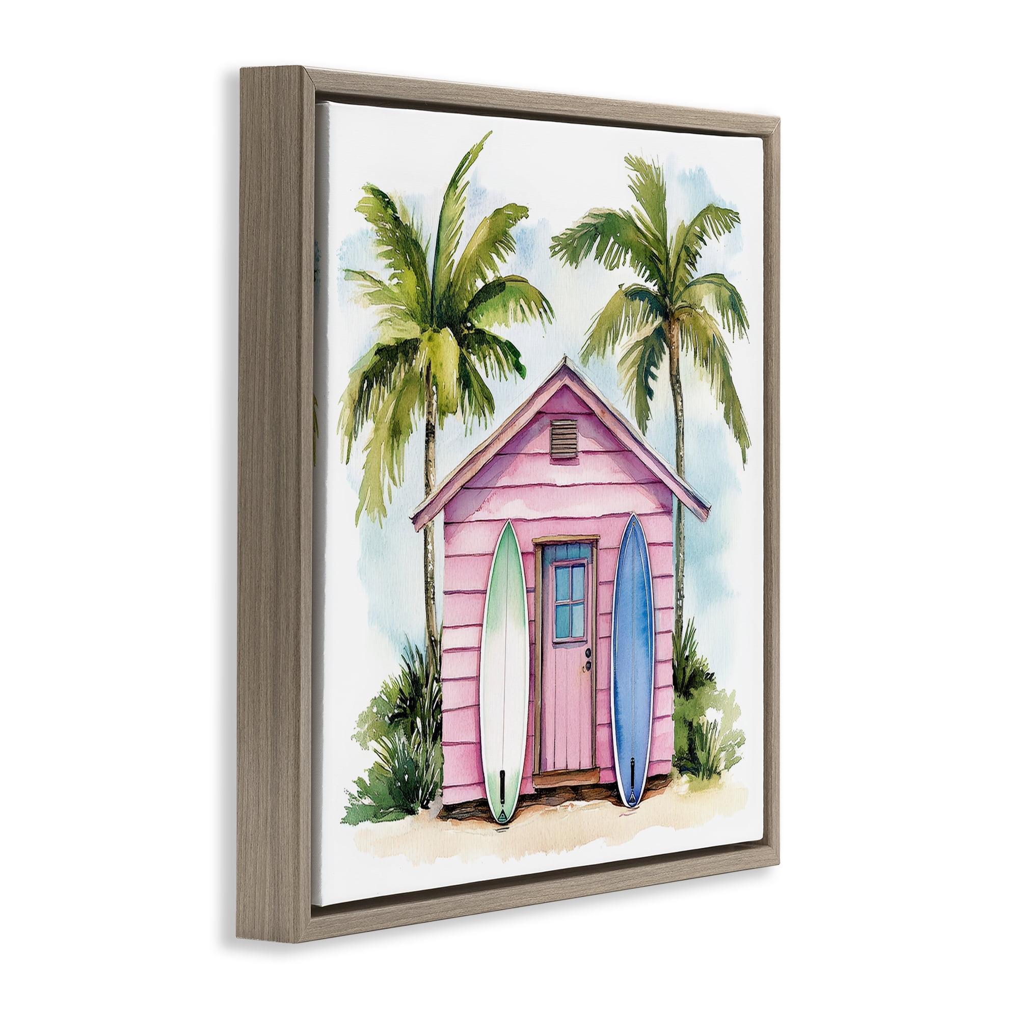 Stupell Industries Surf Shack Under Palms Brown Framed Floater Canvas Wall Art, design by Petal Prints Design