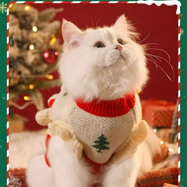 Suéter Navideño para Gatos y Perros Pequeños y Grandes | Traje de Invierno Cálido y Suave de Poliéster con Lazos y Cascabeles Rojos | Cierre Fácil con Botones | Disfraz Festivo para Paseos, Fotos y F
