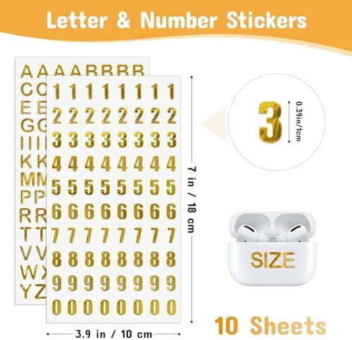 Aixoom 10 Sheets Gold Letter and Number Stickers Small Glitter Gold Alphabet Number Stickers Self Adhesive for Graduation Cap Decoration Gift Scrapbooks Greeting Cards Arts Craft