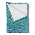 thumbnail image 2 of Cattle Soft Flannel Fleece Throw Blanket, Doodle Multiple Cows with Bells Continuous Pattern on Blue Background Print, Cozy Plush for Indoor and Outdoor Use, 60" x 80", Multicolor, by Ambesonne, 2 of 5