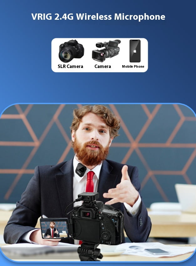 Wireless Lavalier Microphone System - Bigcan 2.4GHz Clip-On Mic with Receiver Transmitter, Compact Design for DSLR Cameras Smartphones Vlogging Live Teaching