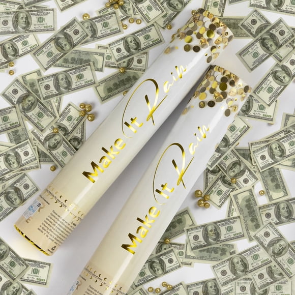 PrimePure Confetti Party Cannon – 2 Pack, Mini 100 Dollar Money Bill Confetti
