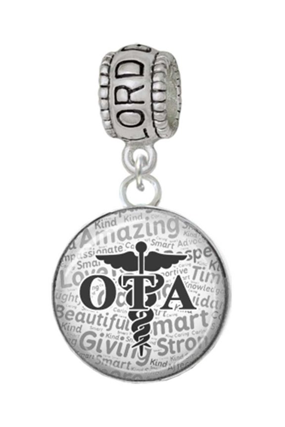 Silvertone Domed Black OTA Lord Guide Me Charm Bead