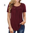 thumbnail image 4 of Guardurnaity Camiseta de mujer Túnica plisada Top Cuello Manga corta Blusa de encaje de encaje de manga corta Prendas para la parte del cuerpo Vino rojo S Guardurnaity AP003108-16, 4 of 5