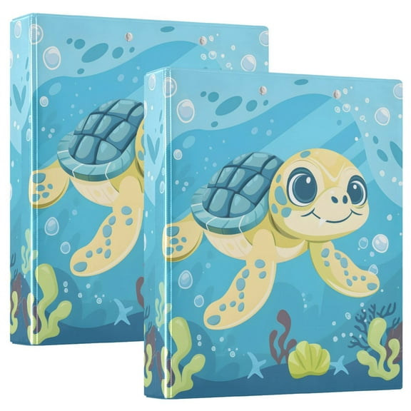 Cute Turtle Swimming Hardcover 3 Ring Binder 1.5” Round Rings Letter Size Paper Pockets for School Office Supplies