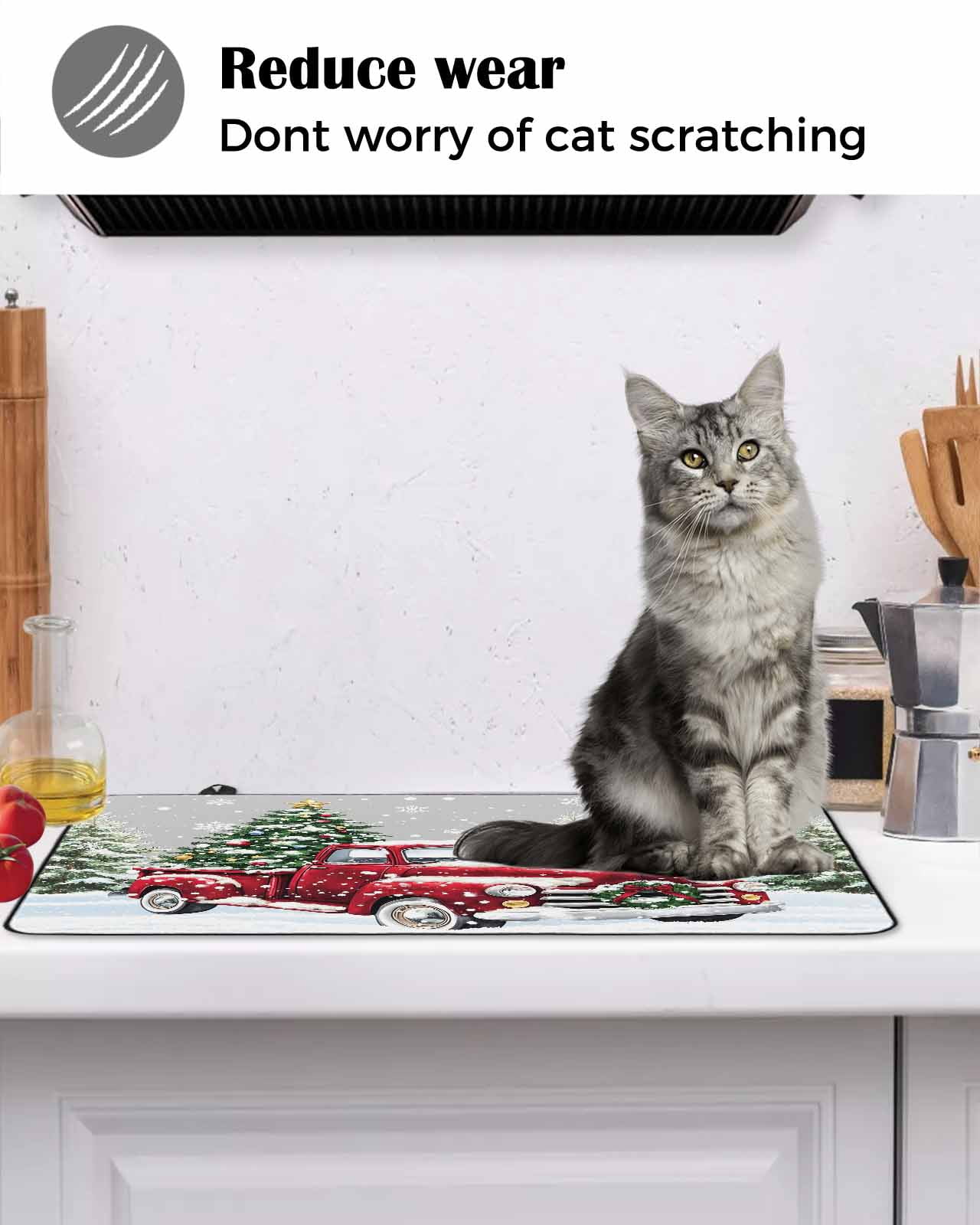 Large Induction Cooktop Protector Mat Christmas Truck Stove Top Covers for Electric Stove, Winter Snowflakes Xmas Tree Deer Grey Decorative Stove Burner Cover Mats, Glass Top Stove Cover