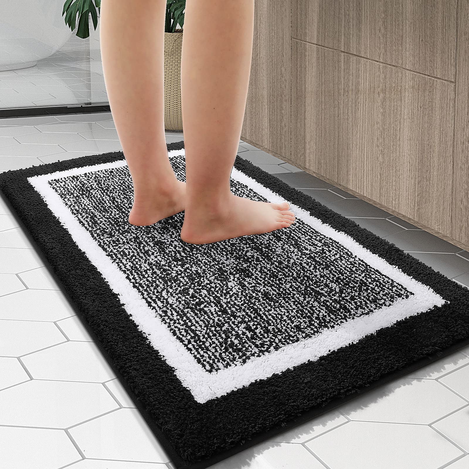 Buganda Bathroom Rugs and Mats, Extra Soft and Absorbent Microfiber Bath Mats, Non-Slip Shaggy Bath Carpets, 16x24, Black