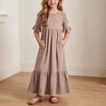 thumbnail image 2 of Busydd Girls Maxi Dress 4-14 Years Casual Short Sleeves Ruffle Hem Girls Dresses Fashion Tiered Solid Color Flowy Long Dress with Pockets 7-8 Years, 2 of 8