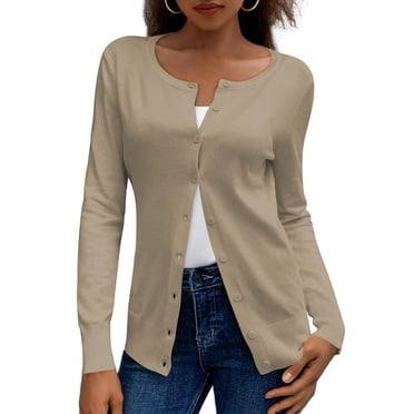 a.Jesdani Cardigans for Womens Lightweight Soft Knit Crewneck Cardigan womens Sweaters S-2XL