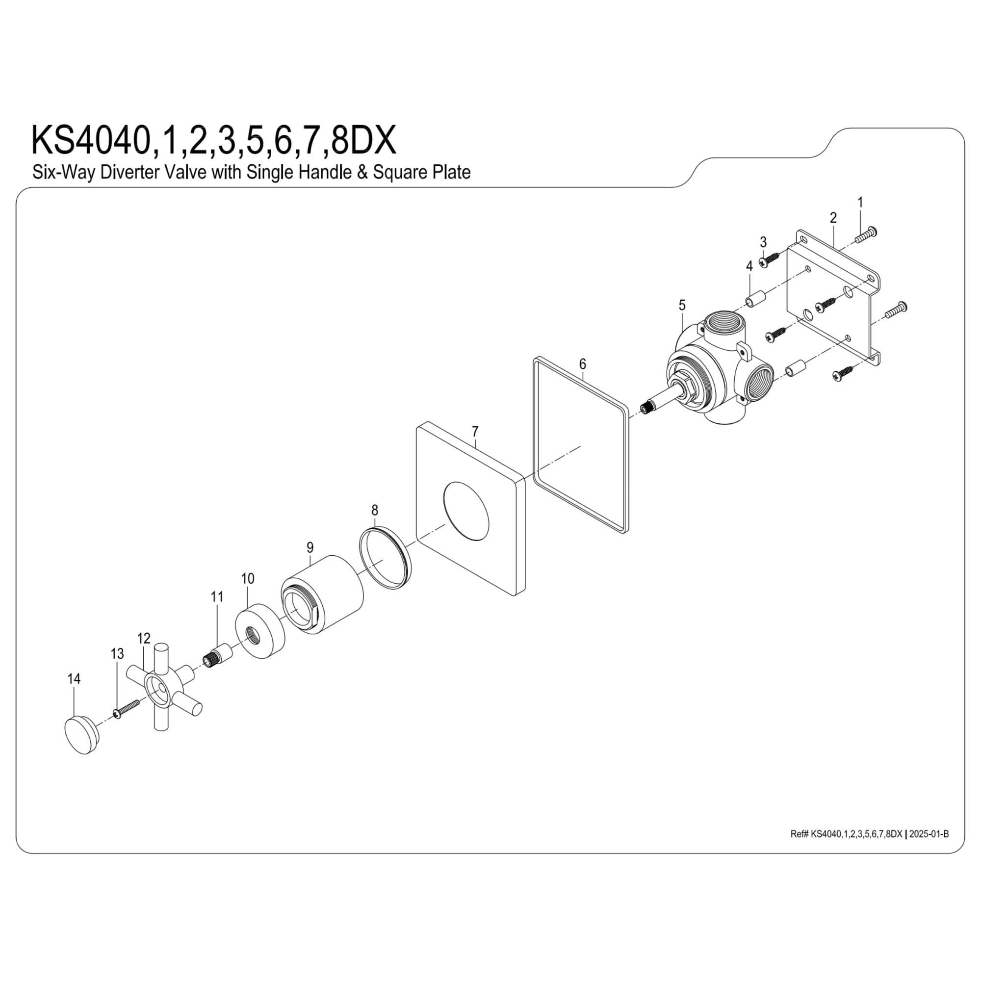 Kingston Brass KS4045DX Concord Single-Handle Six-Way Diverter Valve with Square Trim Kit, Oil Rubbed Bronze