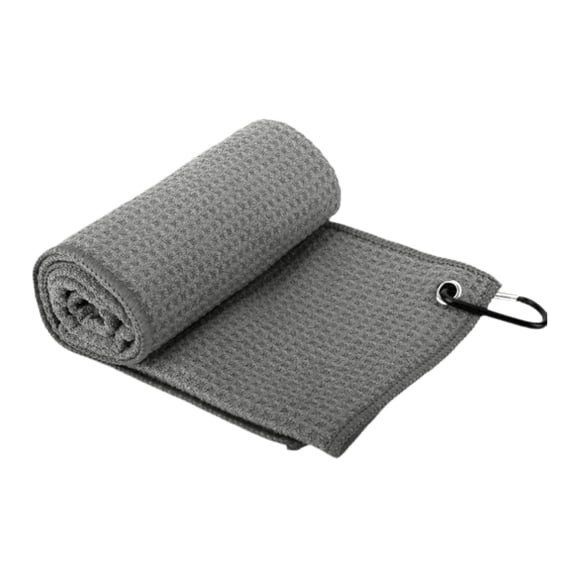 Toalla de golf Golf Club de golf Patrón de gofres portátiles regalos de golfista liviano suave con clip de toalla de limpiador de bolas de golf Gris