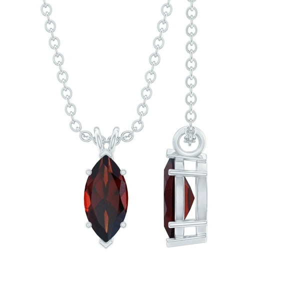 Rosec Jewels Natural Garnet Pendant Necklace for Women - with Chain - 4X8 mm Marquise - AAA Grade - January Birthstone Necklace, 925 Sterling Silver