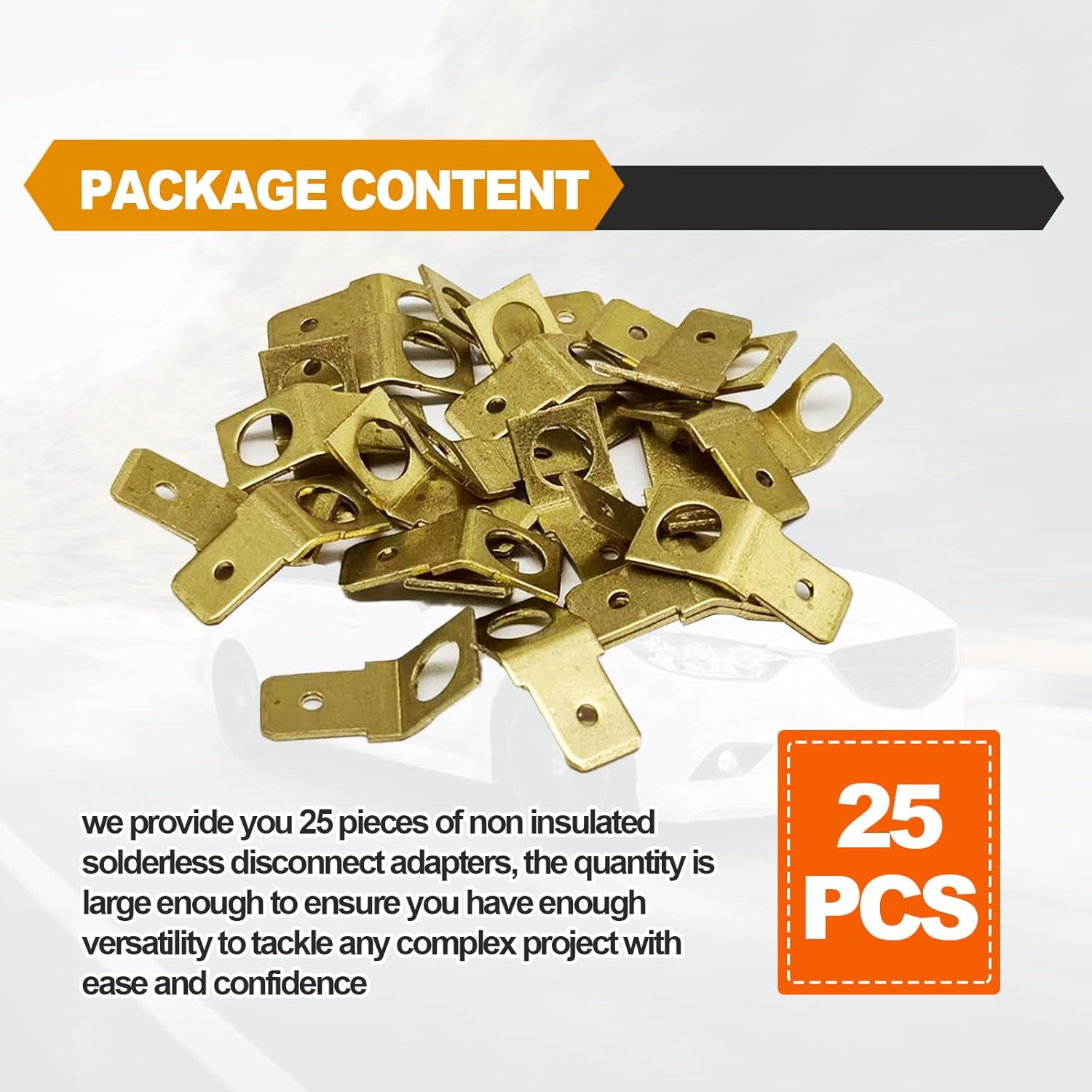 25 quick disconnect connectors 1/4 inch male tag non-insulated welding type disconnect adapter, 10 brass wire connectors ring crimp electrical supply male fork connectors