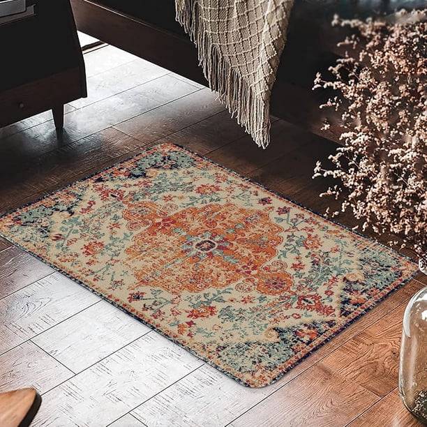 Lahome Red Floral Round Rug - 4' Diameter Washable Round