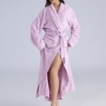 thumbnail image 3 of Defitshape Women's Fuzzy Flannel Fleece Loose Fit Long Bathrobe Bath robe V Neck Purple Medium-Large, 3 of 5