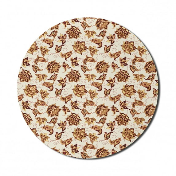 Paisley Mouse Pad for Computers, Blooming Beauty Classical Fashion Themed Ornate Floral Motif Print Illustration, Round Non-Slip Thick Rubber Modern Mousepad, 8" Round, Pale Coffee, by Ambesonne