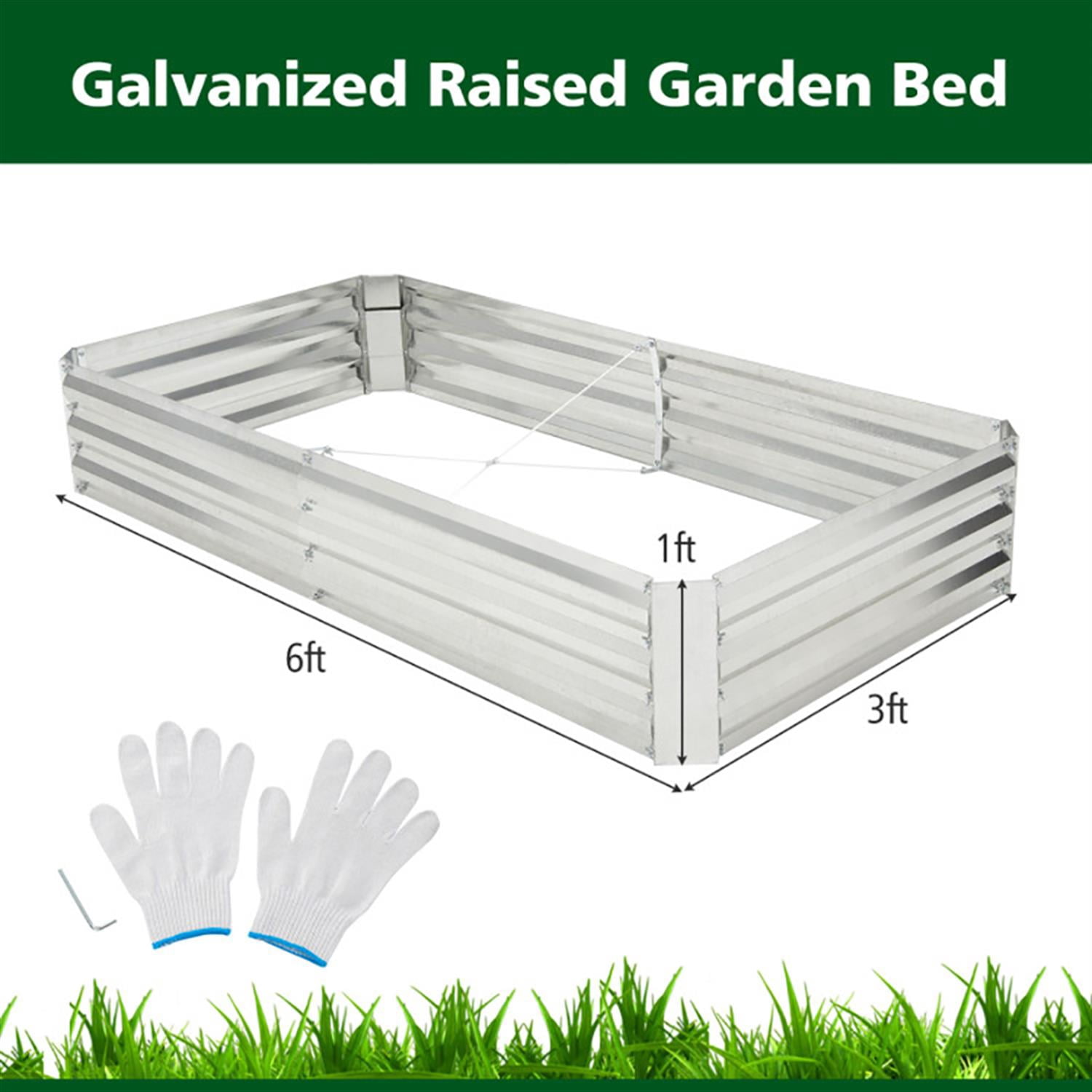 Spaco 6 x 3 Feet Galvanized Raised Garden Bed with Open-Ended Base, Elevated Planter Box Stand for Patio, Lawn, Yard, Balcony, Silver