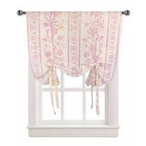Pink Yellow Purple Botanical Tie Up Curtains for Kitchen Bathroom Bedroom Windows 45 Inch Length, Spring Floral Watercolor Art Balloon Drape Curtains Shade Rod Pocket Drapery Curtain Panel, 42"x54"