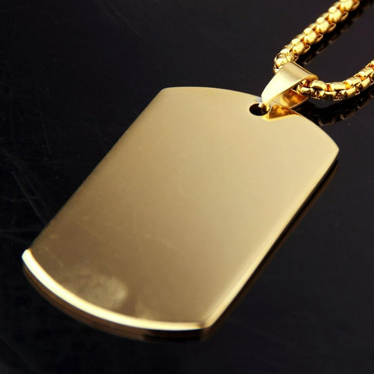 Men's Large Army Dog Tag Pendant Necklace Gold Steel Shot Bead