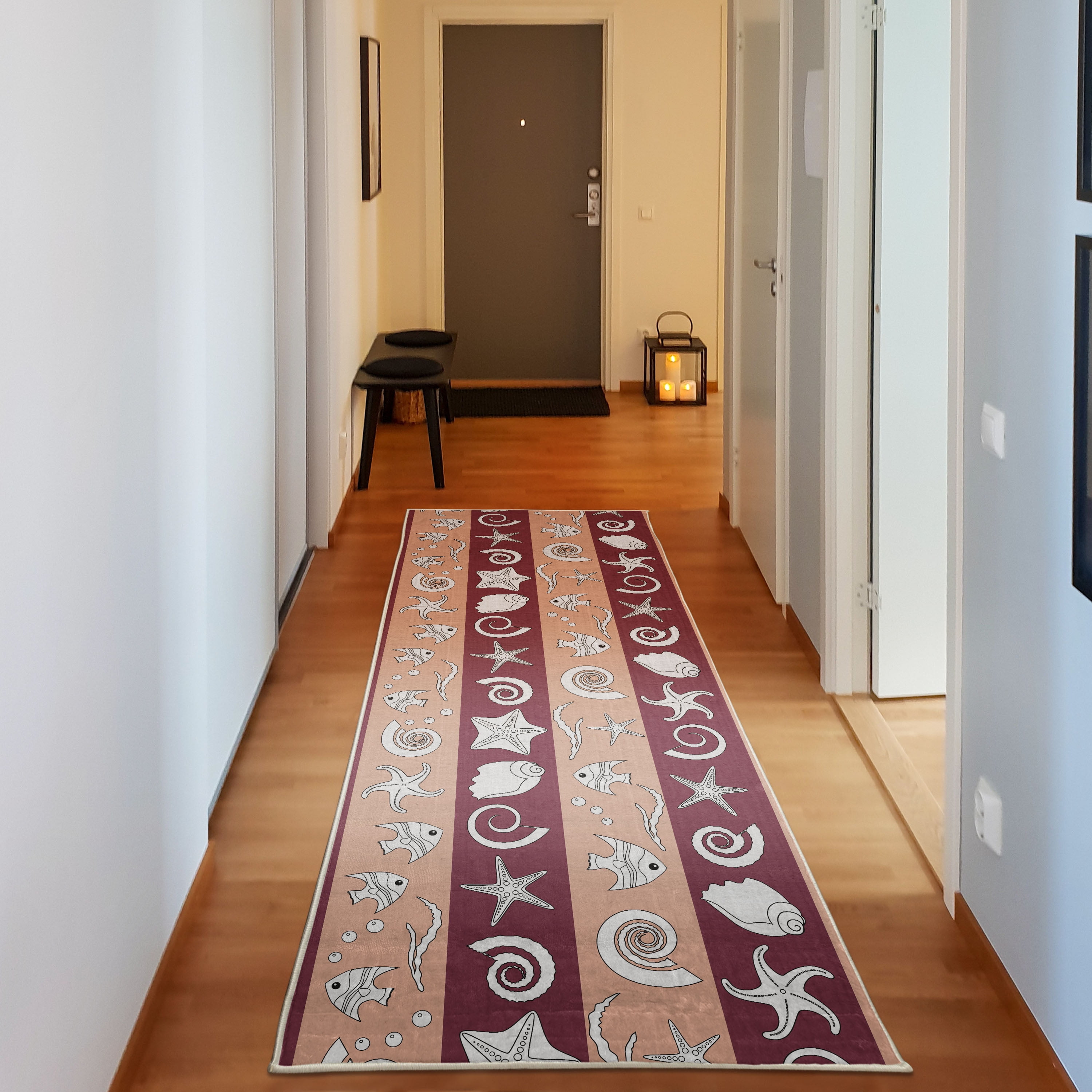 Nautical Decorative Rug, Marine Theme Sea Animals Fishes Shells on ...