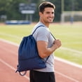 thumbnail image 4 of Drawstring Backpack, Waterproof Sport Gym Bag, Front Zipper Pocket Drawstring Sack For Basketball Workout Beach Travel, 4 of 5