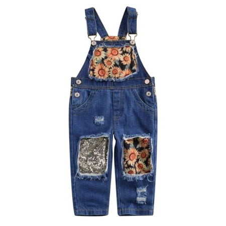 

Journey Kids Baby Girls Sunflower Suspender Pants Overalls With Pocket Casual Loose Long Trousers For Baby Clothes(Yellow 110cm)