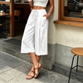 thumbnail image 6 of Miluxas Women's Plus Size Wide Leg Capri Pants High Waist Drawstring Business Casual Loose Cropped Culottes with Pockets Lightweight Breathable White, 6 of 6