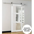 thumbnail image 2 of Sturdy Barn Door 30 x 80 inches Clear Glass 3 Lites | Lucia 2555 Matte White | Top Mount Stainless Steel 6.6FT Rail Hangers Heavy Set | Solid Panel Interior Doors, 2 of 5
