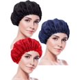 thumbnail image 1 of Blulu - Gorro de dormir de 3 piezas, gorro de satén para dormir de noche, turbantes de pelo suave para mujeres y niñas (negro, rojo, azul marino), 1 of 3