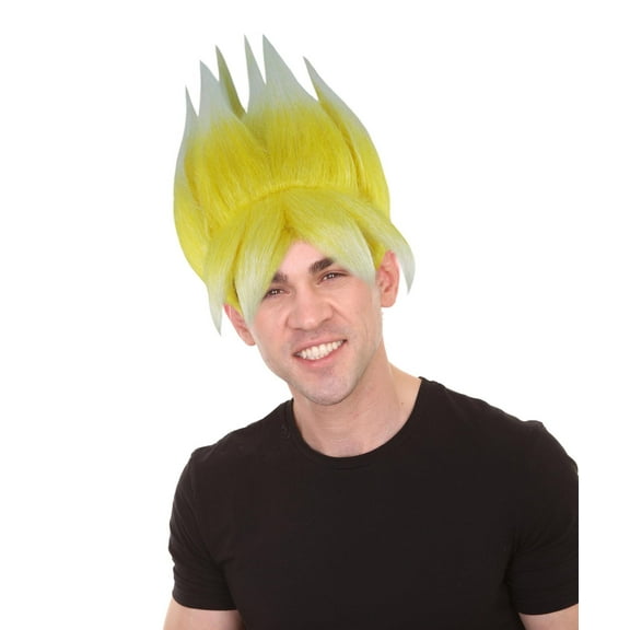HPO Adult Men Anime Spike Wig | Yellow TV/Movie Wigs | Premium Breathable Capless Cap