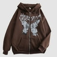 thumbnail image 2 of zaveiop Women Zip up Oversized Hoodie Skeleton Butterfly Gothic Emo Grunge Jacket Alt Graphic Baggy Dark Academia 90s (Brown, S), 2 of 5