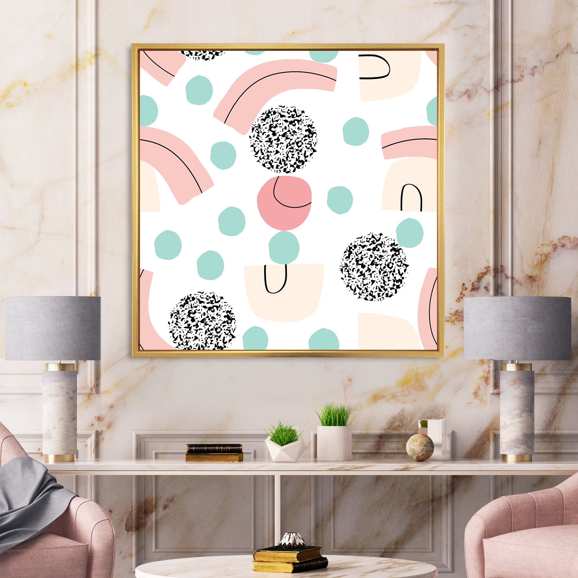 Designart 'Elements and Organic In Pastel Tones' Modern Framed Canvas Wall Art Print