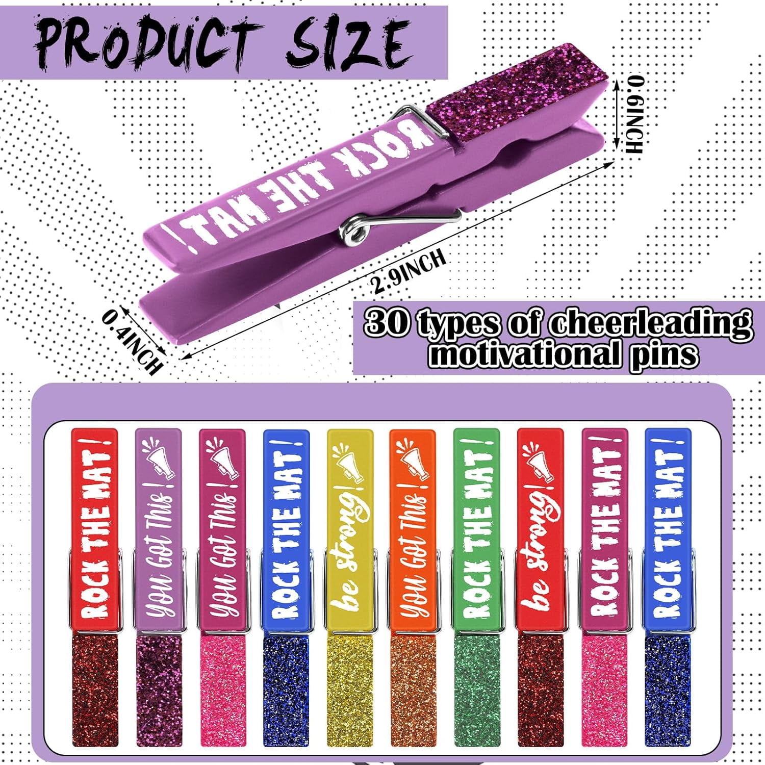 60 Pcs Spirit Clips Cheer Pins Cheerleader Gifts Clothes Pins For Backpacks Competition Glittered For Team Cheer Gifts Stuff Supplies Party Favors Accessories Bulk(Multicolor,Shiny)