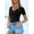 thumbnail image 4 of PRETTYGARDEN Women Spring Tops Trendy Ribbed Short Sleeve V Neck Fitted Basic Tee Shirts Casual Going Out Summer Outfits, 4 of 10
